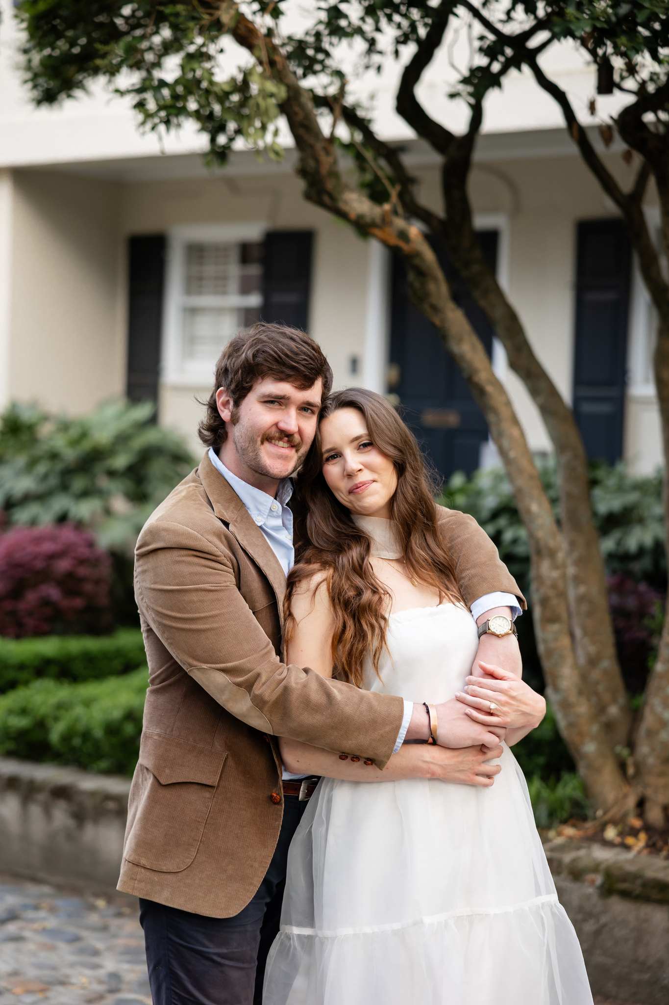 charleston engagement session with cobblestone road